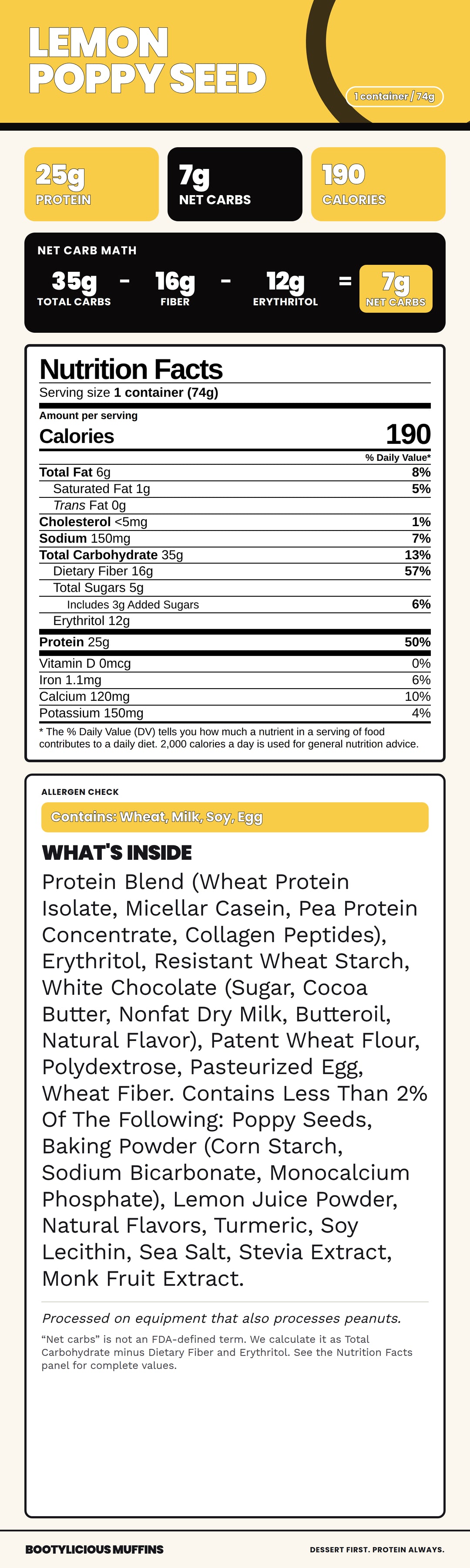 Lemon Poppy Seed Protein Muffins Nutrition Facts and ingredients