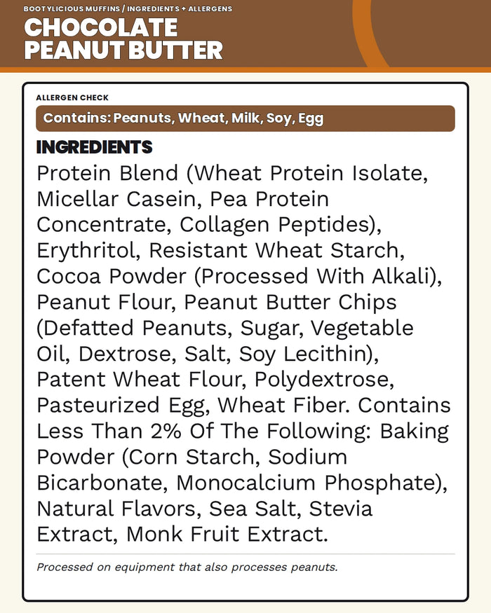 Chocolate Peanut Butter ingredients and allergen panel