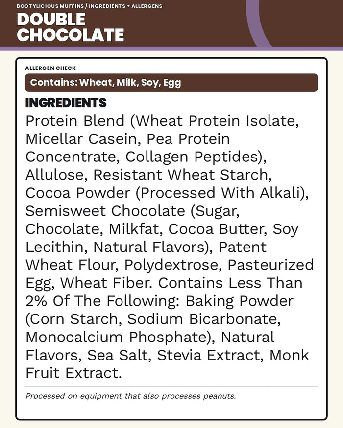 Double Chocolate ingredients and allergen panel