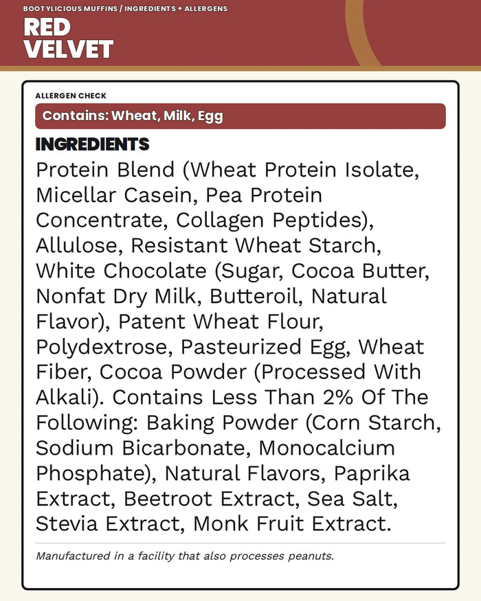 Red Velvet ingredients and allergen panel