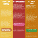 Ingredient panels for Banana Peanut Butter, Strawberry and Carrot Cake